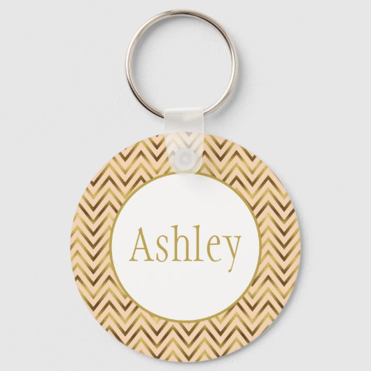 Speciaal peach & Gold Chevron Stripe Sleutelhanger (Voorkant)
