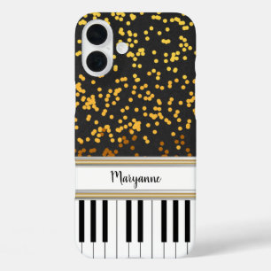 Speciaal Piano Keys Gold Polka Dots Pattern iPhone 16 Plus Hoesje