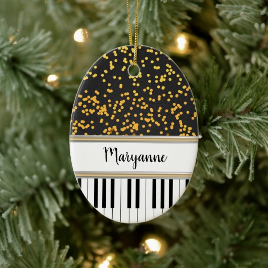 Speciaal Piano Keys Gold Polka Dots Pattern Keramisch Ornament (Boom)