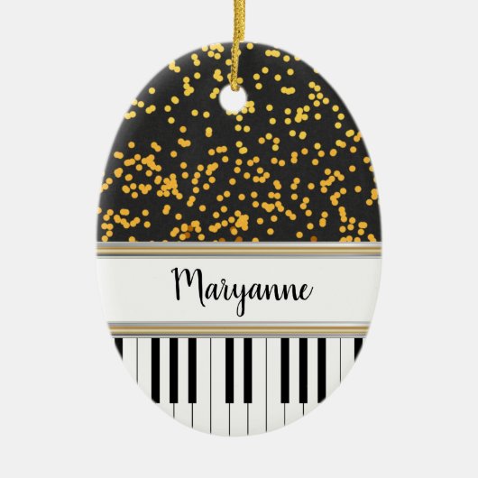 Speciaal Piano Keys Gold Polka Dots Pattern Keramisch Ornament (Voorkant)
