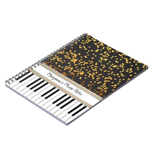 Speciaal Piano Keys Gold Polka Dots Pattern Notitieboek (Linkerzijde)