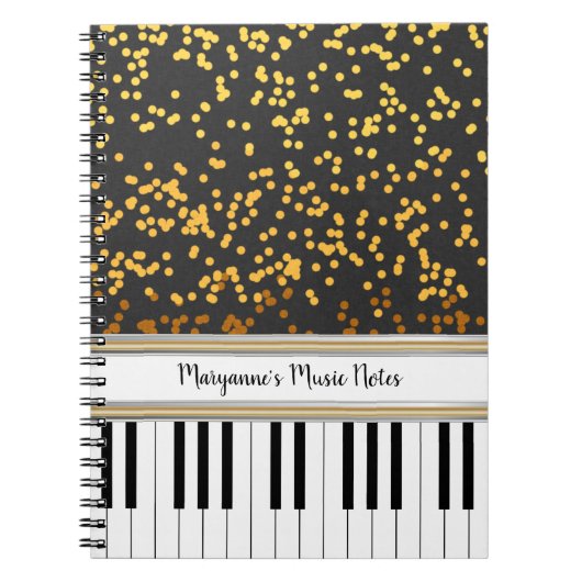 Speciaal Piano Keys Gold Polka Dots Pattern Notitieboek (Voorkant)