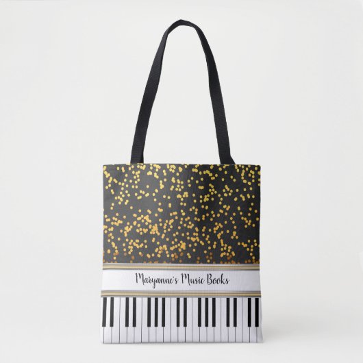 Speciaal Piano Keys Gold Polka Dots Pattern Tote Bag (Voorkant)