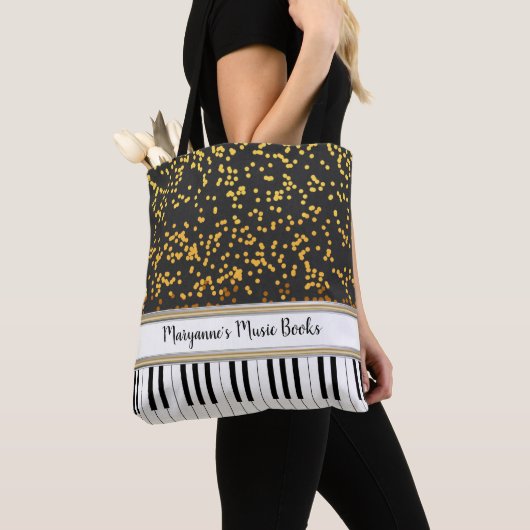Speciaal Piano Keys Gold Polka Dots Pattern Tote Bag (Dichtbij)