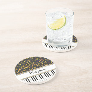 Speciaal Piano Keys Gold Polka Dots Pattern Zandsteen Onderzetter