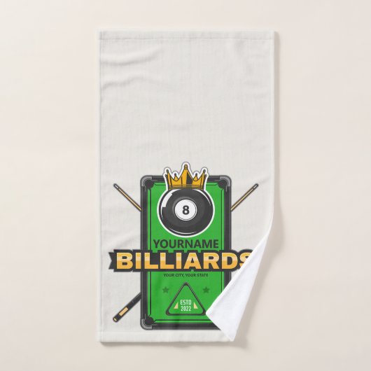Speciaal Pool Hall NAME 8 Ball Crown Billiards Bad Handdoek (Handdoek)