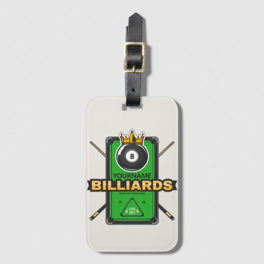 Speciaal Pool Hall NAME 8 Ball Crown Billiards Bagagelabel (Voorkant (verticaal))