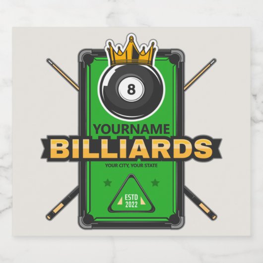 Speciaal Pool Hall NAME 8 Ball Crown Billiards Bier Etiket (Enkel label)