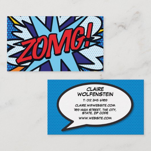 Speciaal Pop Kunstkomisch boek ZOMG! Visitekaartje (Voorkant / Achterkant)