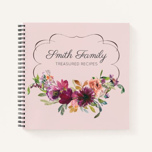 Speciaal pruimen Paars Blush roze Floral Recipe Notitieboek (Voorkant)