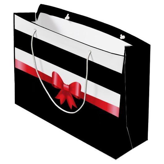Speciaal RED Black Bold Stripes RED SATIN BOW Large Cadeautasje (Achterkant Gekanteld)