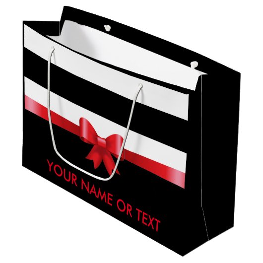 Speciaal RED Black Bold Stripes RED SATIN BOW Large Cadeautasje (Voorkant Gekanteld)