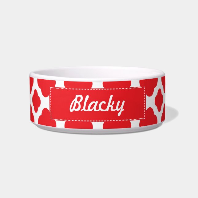 Speciaal Red Quatrefoil-patroon Voerbakje (Voorkant)