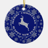 Speciaal rendiertje op blauw keramisch ornament (Voorkant)