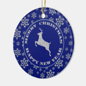 Speciaal rendiertje op blauw keramisch ornament (Links)