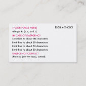 Speciaal restaurant voor allergie en ICE-kaart Visitekaartje (Achterkant)