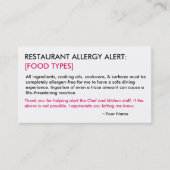 Speciaal restaurant voor allergie en ICE-kaart Visitekaartje (Voorkant)