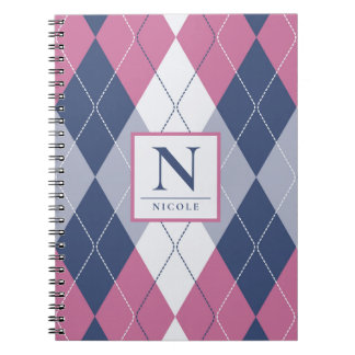 Speciaal robuust roze en marineblauw preppy argyle notitieboek