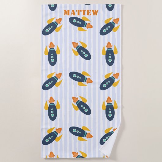 Speciaal Rocket Ship Pattern Blue Oranje Kinder Strandlaken (Voorkant)