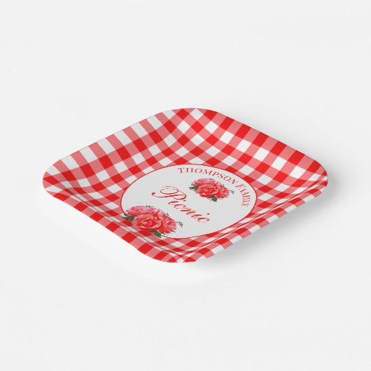 Speciaal Rode Gingham Buffalo Picnic Square Papieren Bordje (Gebogen)