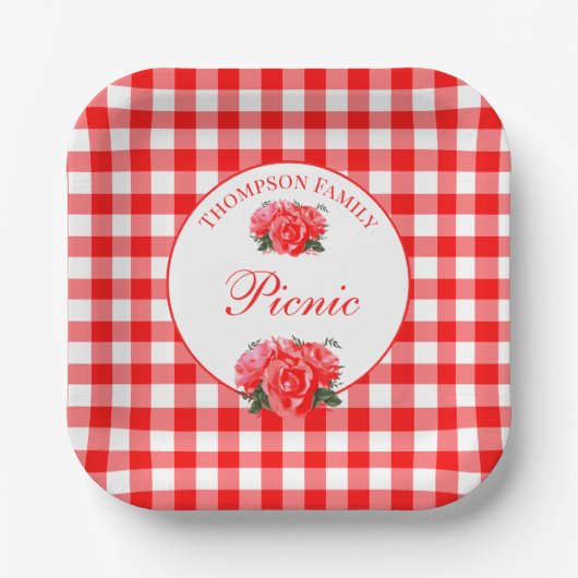 Speciaal Rode Gingham Buffalo Picnic Square Papieren Bordje (Voorkant)