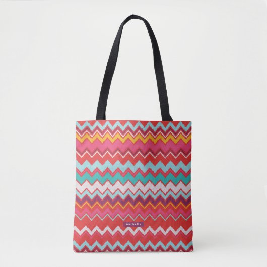 Speciaal Rode Ikat Chevron Pattern Bridesmaid Tote Bag (Voorkant)