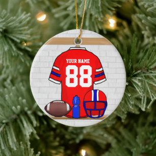Speciaal Rode White Blue Football Jersey Keramisch Ornament
