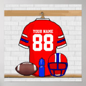 Speciaal Rode White Blue Football Jersey Poster (Voorkant)