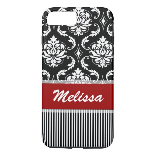 Speciaal rood, wit, zwart, Damask gestreept Case-Mate iPhone Case (Achterkant)