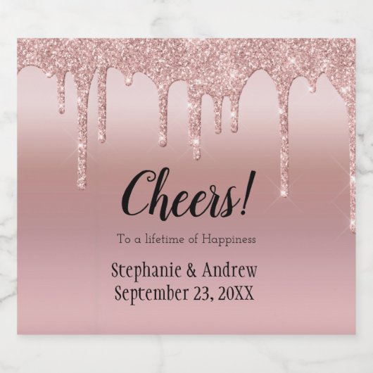 Speciaal Roos Gold Driving Glitter Wedding Ch Sparkling Wijnetiket (Enkel label)