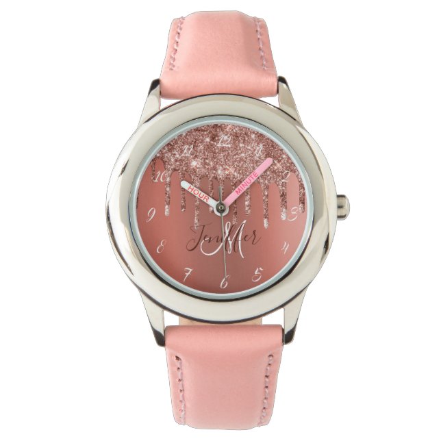 Speciaal Roos Gold Glitter drijft meisje luxe Horloge (Voorkant)