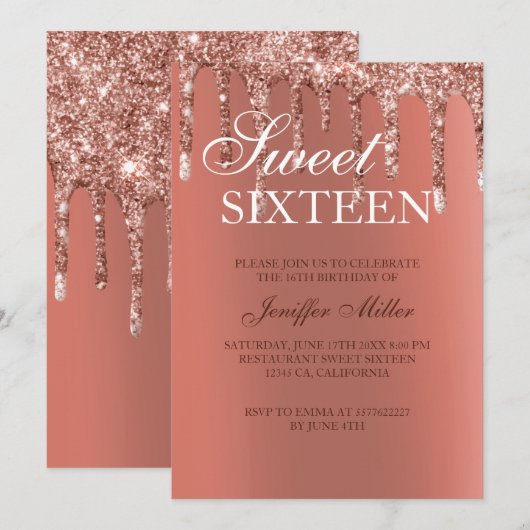 Speciaal Roos Gold Glitter drijft meisje luxe Kaart (Voorkant / Achterkant)