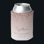 Speciaal Roos Gold Glitter Drip 60th Birthday Blikjeskoeler<br><div class="desc">Dit ontwerp is voorzien van een dunne roos goudfaux glitter drip border en een goudachtergrond van roos. Personaliseer het met haar naam in handschrijvend manuscript,  met de verjaardag en de datum hieronder in sans serif doopvont.</div>