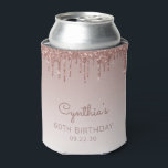 Speciaal Roos Gold Glitter Drip 60th Birthday Blikjeskoeler<br><div class="desc">Dit ontwerp is voorzien van een dunne roos goudfaux glitter drip border en een goudachtergrond van roos. Personaliseer het met haar naam in handschrijvend manuscript,  met de verjaardag en de datum hieronder in sans serif doopvont.</div>