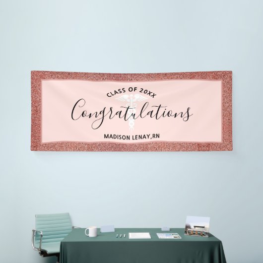 Speciaal Roos Gold Glitter Nurse Afstuderen Spandoek (Beurs)