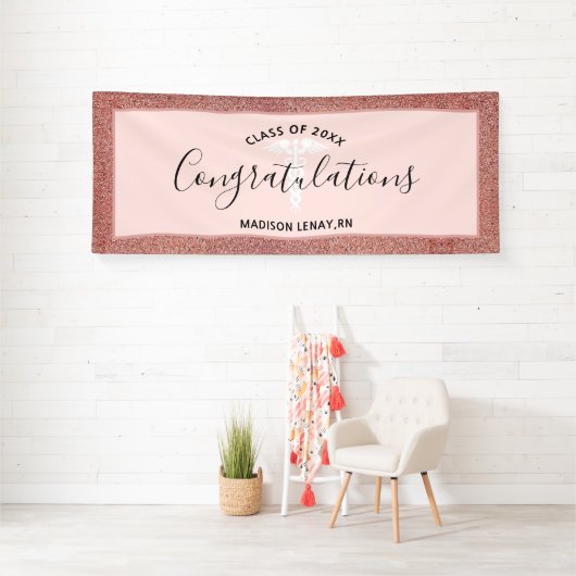 Speciaal Roos Gold Glitter Nurse Afstuderen Spandoek (Insitu)