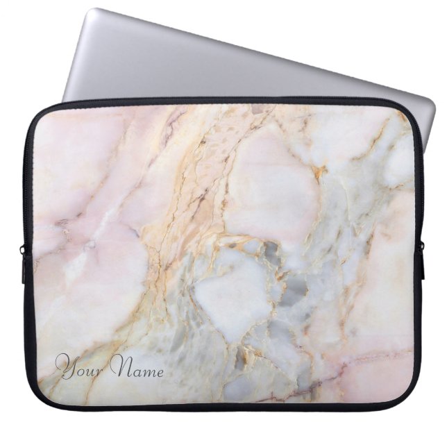 Speciaal Roos Gold Grey Marble Laptop Hoesje Sleeve (Voorkant)