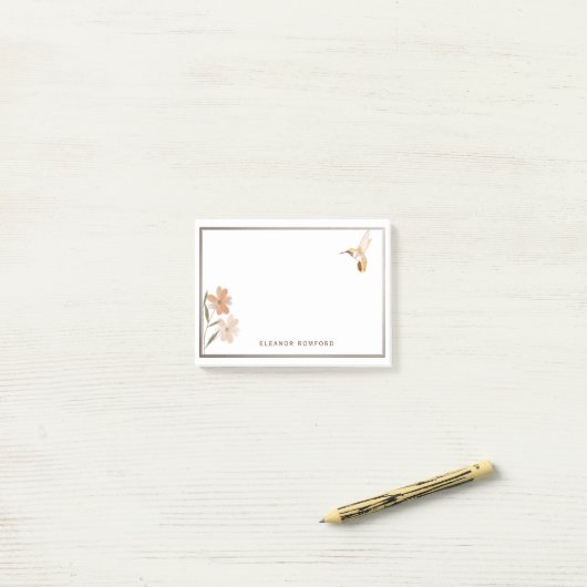 Speciaal Roos Gold Hummingbird and Flower Post-it® Notes (Op bureau)
