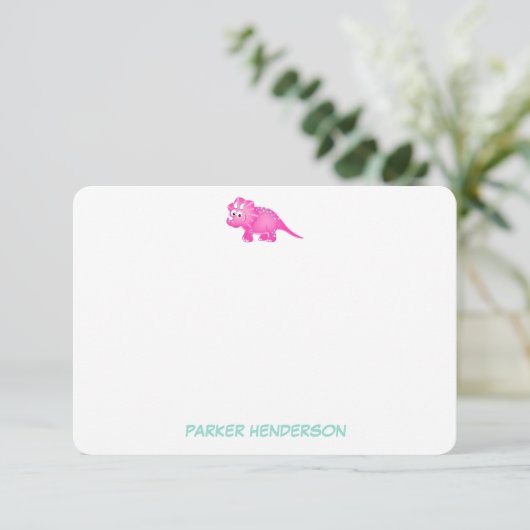 Speciaal roze Baby Dinosaur Stationery Bedankkaart (Staand voorkant)
