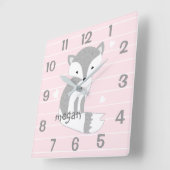 Speciaal roze bos Fox Nursery Wall Clock Vierkante Klok (Hoek)