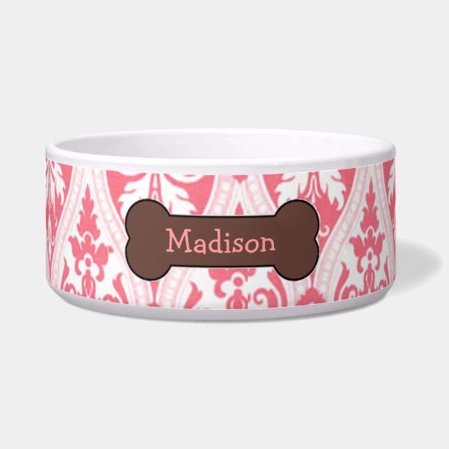 Speciaal roze Damask Dog Food Bowl Voerbakje (Voorkant)