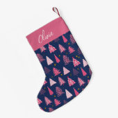 Speciaal roze en blauw kerstboompatroon kleine kerstsok (Achterkant (Hangend))