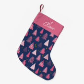 Speciaal roze en blauw kerstboompatroon kleine kerstsok (Voorkant (Hangend))