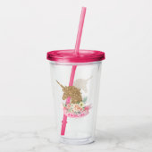 Speciaal roze en faux Gold Glitter Unicorn Acryl Drinkbeker (Achterkant)