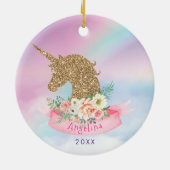 Speciaal roze en faux Gold Glitter Unicorn Keramisch Ornament (Achterkant)