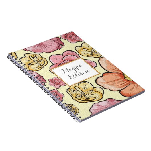 Speciaal Roze Geel Sinaasappel Floral Journal Notitieboek (Rechterzijde)