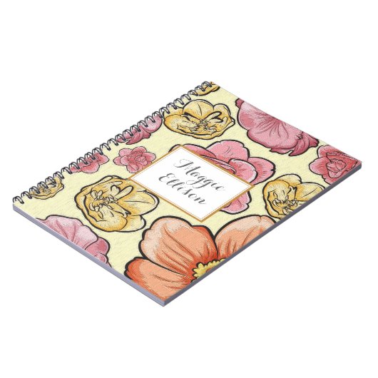 Speciaal Roze Geel Sinaasappel Floral Journal Notitieboek (Linkerzijde)