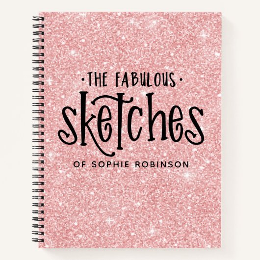 Speciaal roze Jouw naam van Glitter Sketchbook Notitieboek (Voorkant)
