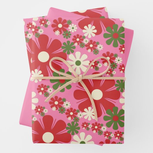 Speciaal  roze kerstflesje met Retro Inpakpapier Vel (In situ)