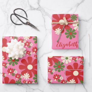 Speciaal  roze kerstflesje met Retro Inpakpapier Vel